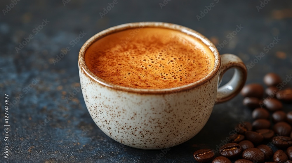 Espresso Shot with Rich Crema in a Rustic White Cup Espresso Shot with Rich Crema in a Rustic White Cup