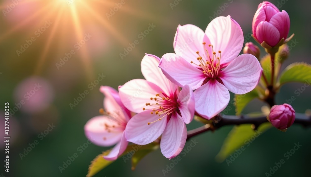 Obraz premium Soft pink blossoms, delicate petals, lush blooms, background, floral