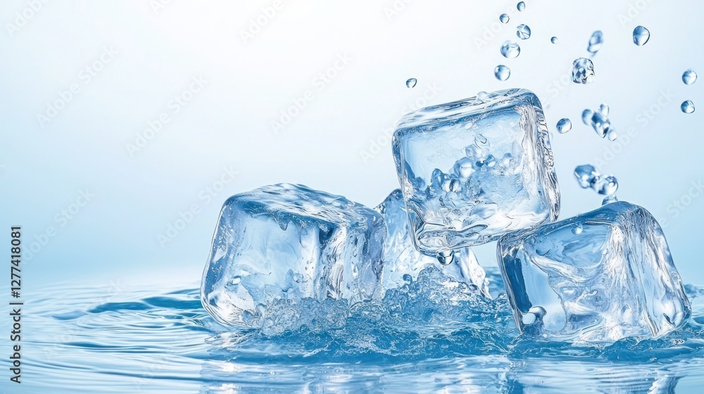 Crystal Clear Ice Cubes Splashing in Water: A Refreshing Image Crystal Clear Ice Cubes Splashing in Water: A Refreshing Image