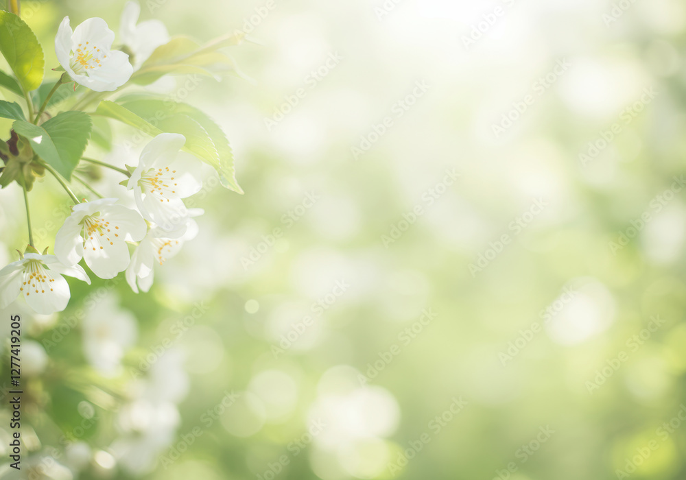 爽やかな日差しの中で咲き誇る白い桜の花 爽やかな日差しの中で咲き誇る白い桜の花