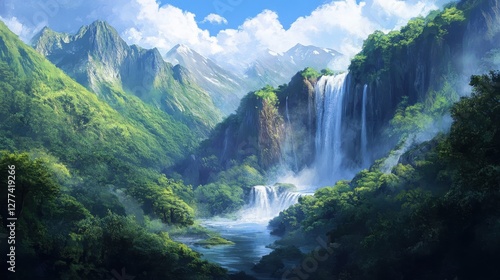 Wallpaper Mural Majestic Waterfall Cascades Down Lush Mountainside Torontodigital.ca