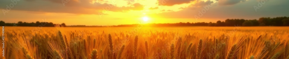 The sun's rays cast a golden glow over a sea of swaying wheat, nature, fields, peaceful atmosphere The sun's rays cast a golden glow over a sea of swaying wheat, nature, fields, peaceful atmosphere