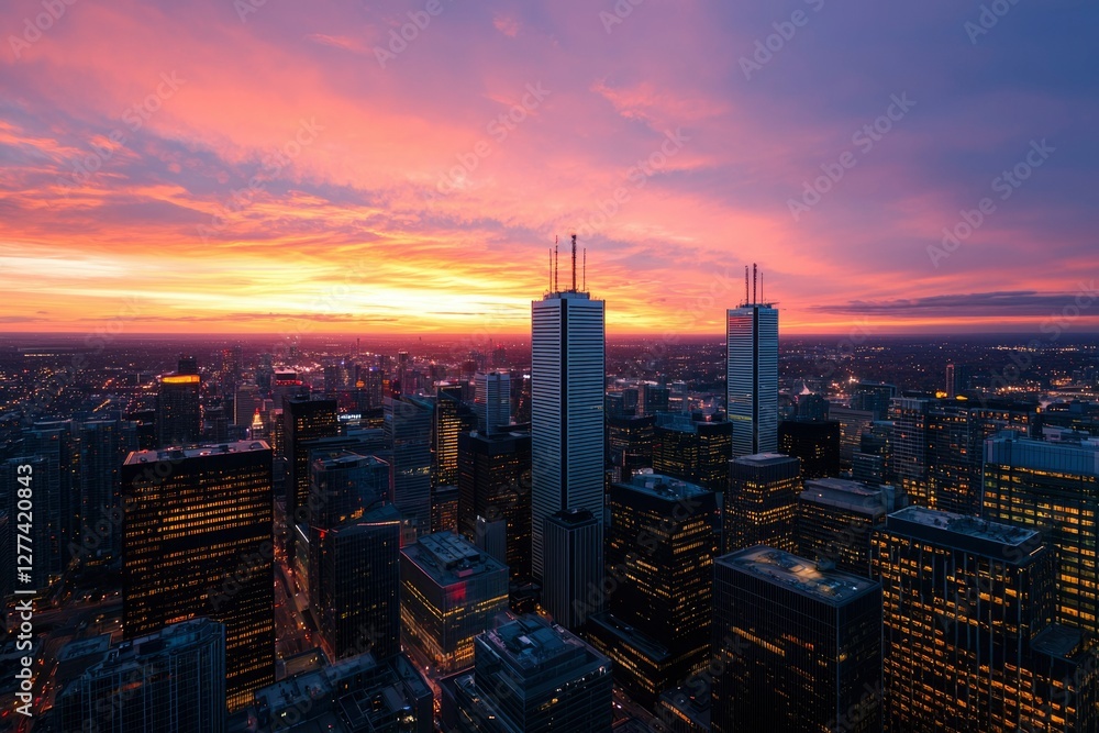 Fototapeta premium City Skyline Sunset Aerial View