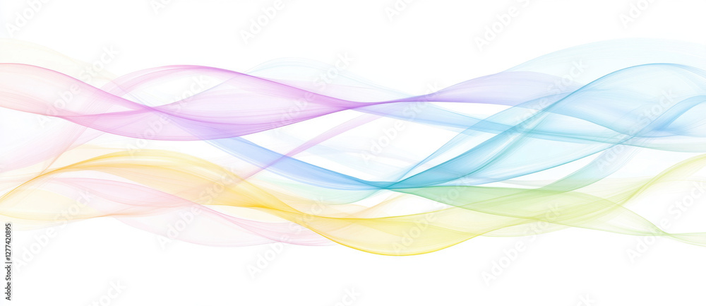 Colorful abstract waves create dynamic and fluid visual experience, blending soft hues of purple, blue, yellow, and green. This artwork evokes sense of movement and tranquility Colorful abstract waves create dynamic and fluid visual experience, blending soft hues of purple, blue, yellow, and green. This artwork evokes sense of movement and tranquility