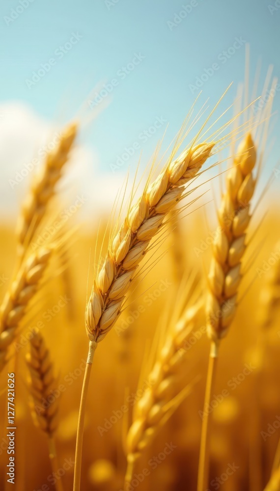 Sun-drenched wheat field, ripe golden spikes heavy with grain , spikelets, crop Sun-drenched wheat field, ripe golden spikes heavy with grain , spikelets, crop