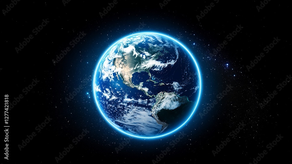 Fototapeta premium Glowing Earth in space, North and Central America visible.