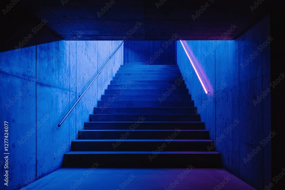 Fototapeta premium Concrete stairs lit by neon light