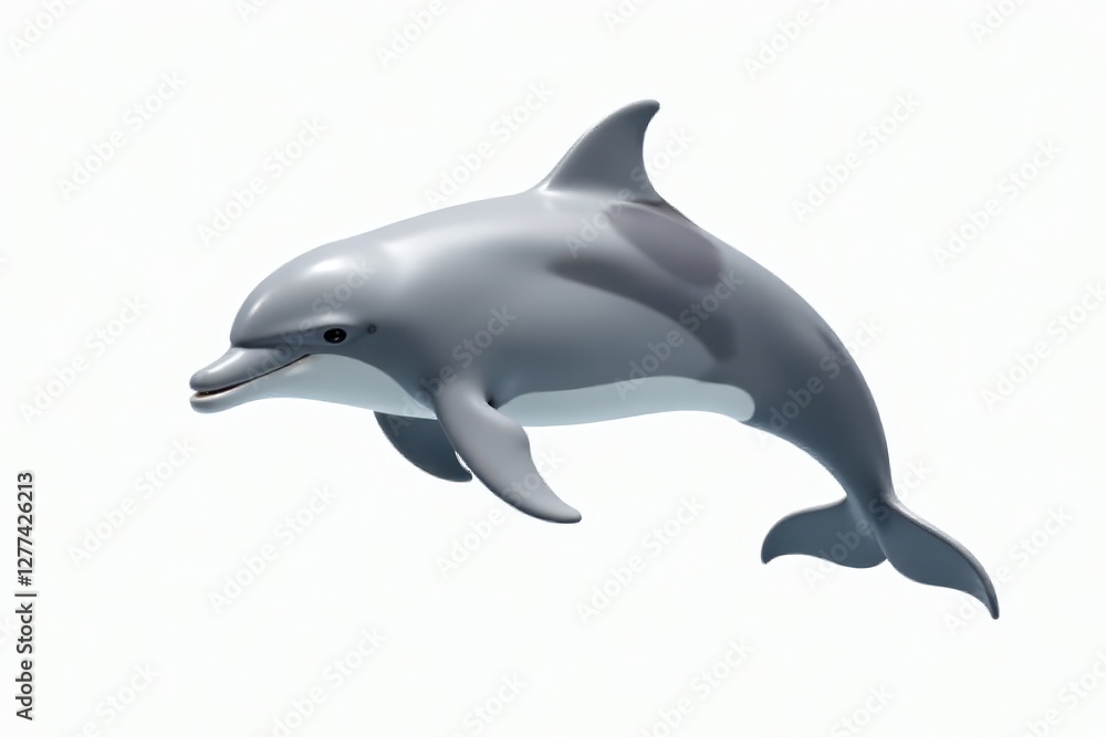 Fototapeta premium Elegant grey bottlenose dolphin isolated on white, sleek body, graceful pose, animal photography, white background