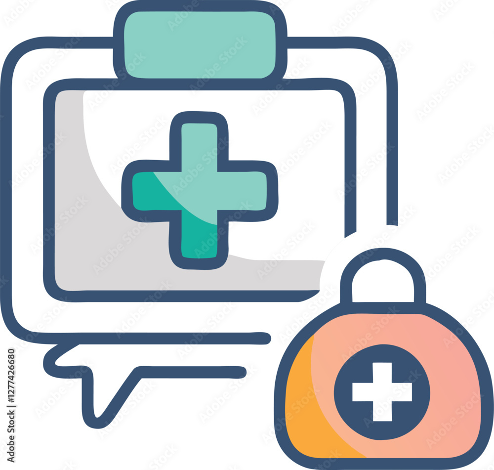 A digital medical care and health assistance illustration featuring a health chat interface with a medical bag and cross symbol A digital medical care and health assistance illustration featuring a health chat interface with a medical bag and cross symbol