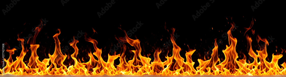 Lodernde Flammenwand in intensiven Orange- und Rottönen Lodernde Flammenwand in intensiven Orange- und Rottönen