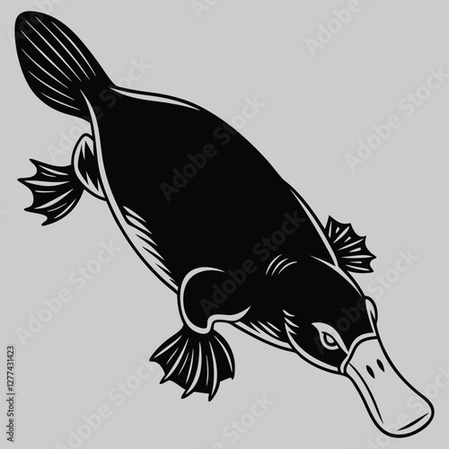 a platypus swimming silhouette vector design art and illustration