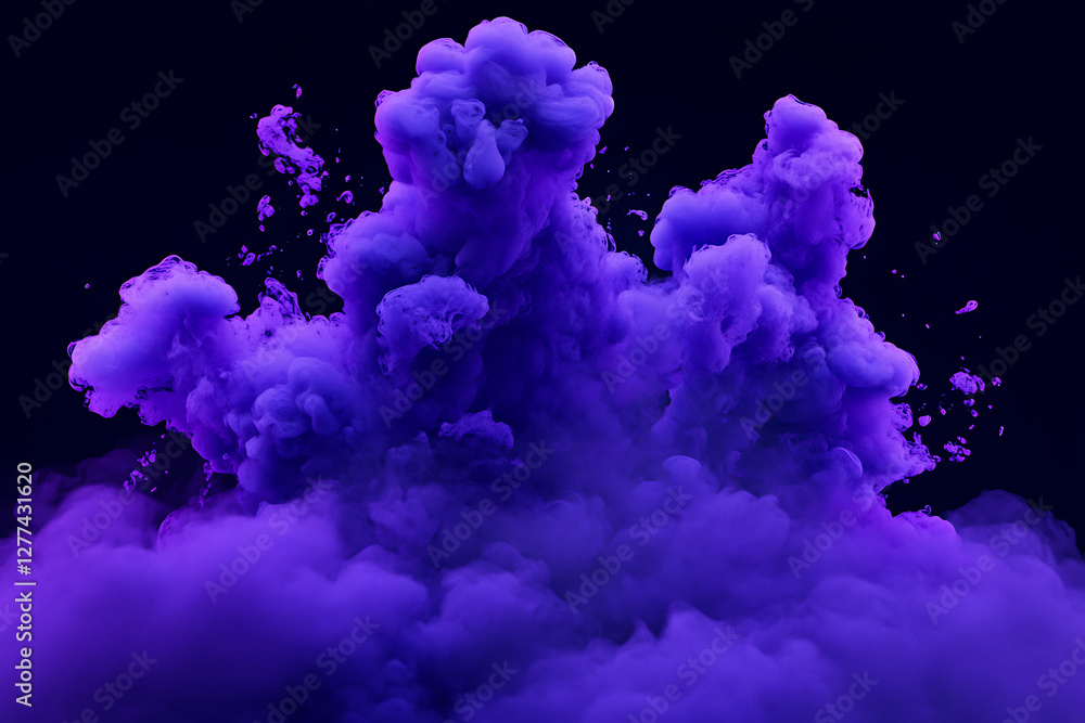 Obraz premium A vibrant explosion of purple smoke against a dark background.