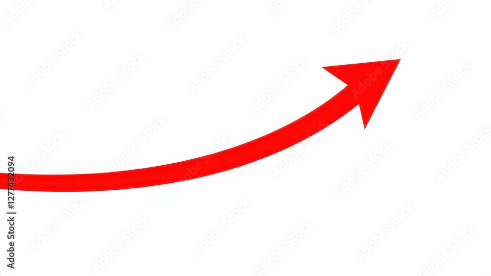 a bold, red arrow that curves upwards and to the right, displayed on a white background. a bold, red arrow that curves upwards and to the right, displayed on a white background.