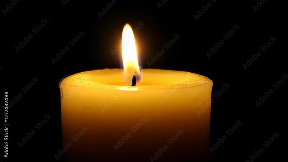 A single glowing candle flickering in darkness, creating a warm ambiance and peaceful atmosphere A single glowing candle flickering in darkness, creating a warm ambiance and peaceful atmosphere