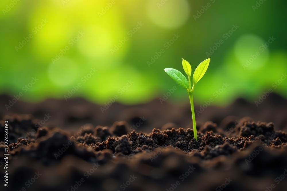 Fototapeta premium Vibrant green coffee seedlings sprout, growing strong , coffee bean plant, tree