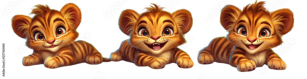 Cute cartoon tiger characters with playful expressions on transparency background. These adorable animals evoke joy and charm, perfect for children illustrations or playful designs Cute cartoon tiger characters with playful expressions on transparency background. These adorable animals evoke joy and charm, perfect for children illustrations or playful designs