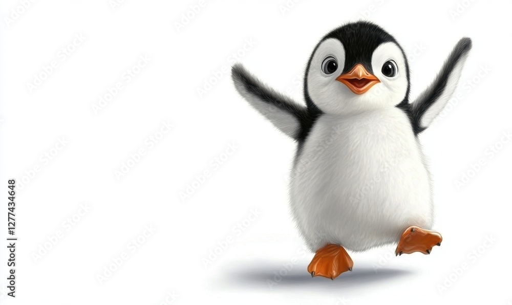 Obraz premium A cheerful cartoon penguin waddling joyfully, set against a clean white background