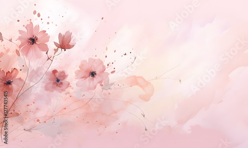Fototapeta Naklejka Na Ścianę i Meble -  Pink  watercolour cherry blossom background. abstract floral background. flowers on pink paper
