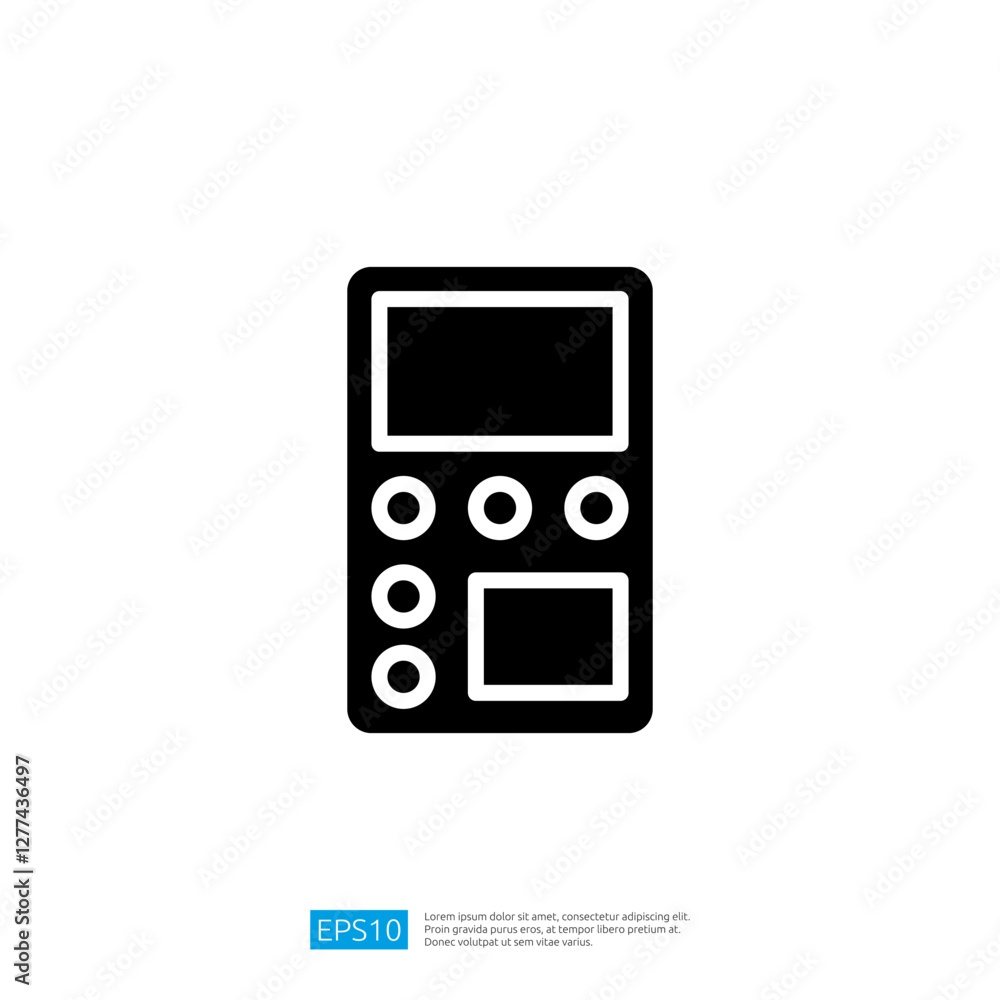 Fototapeta premium Basic Calculator Icon for Business and Educational Use Featuring Function Buttons and Display Screen in Black and White Design