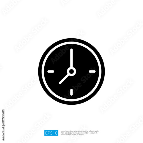 Black Icon of a Round Clock Representing Time with Hour and Minute Hands on a Minimalist White Background