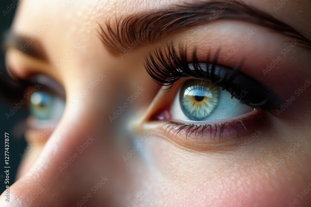 Naklejka premium Close-up of captivating eyes with full extensions and defined makeup , eyeliner, beauty