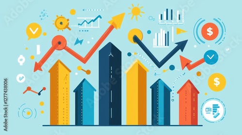 Financial Growth and Success: Upward Trending Charts and Icons