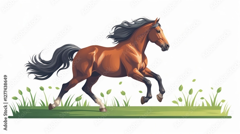 Obraz premium Gallop of Grace: A Majestic Horse in Motion on a Lush Green Field