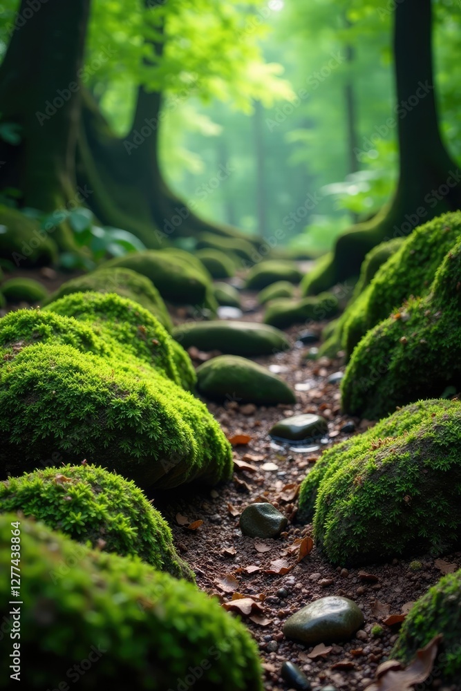 Ancient moss covered rocks in the forest floor, foliage, rocks Ancient moss covered rocks in the forest floor, foliage, rocks