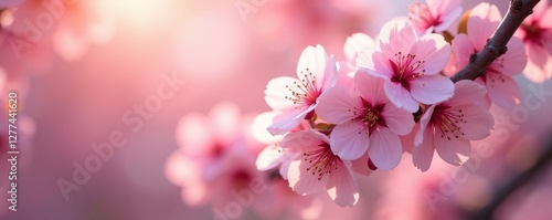 Soft focus of cherry blossoms in full bloom with sunlight filtering through the petals, nature, sunlight, cherry blossoms