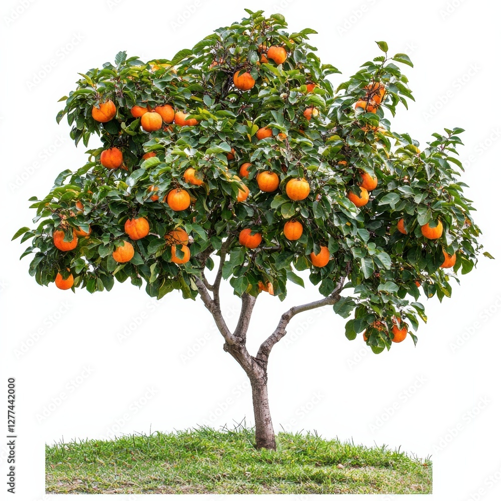 Vibrant Persimmon Tree with Abundant Orange Fruit Hanging Vibrant Persimmon Tree with Abundant Orange Fruit Hanging