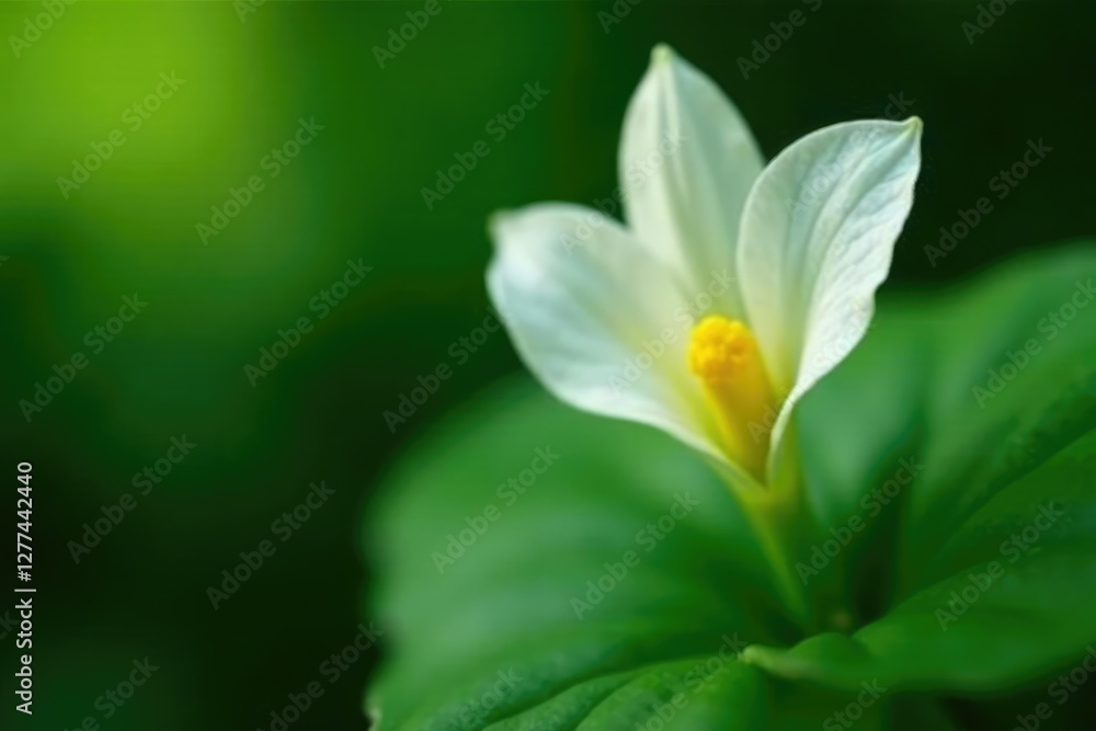 Fototapeta premium Delicate flower petals of Polygonatum unfold on a lush green leaf, flower, polygonatum