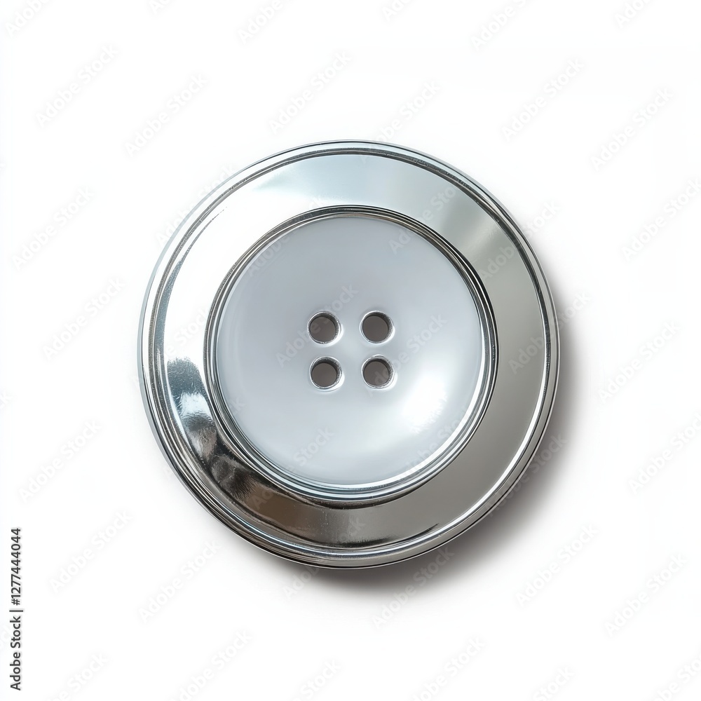 Silver Button Isolated on White Background with Four Holes Silver Button Isolated on White Background with Four Holes
