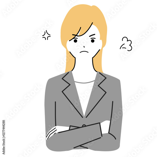 怒っているスーツ姿の若い女性のイラスト