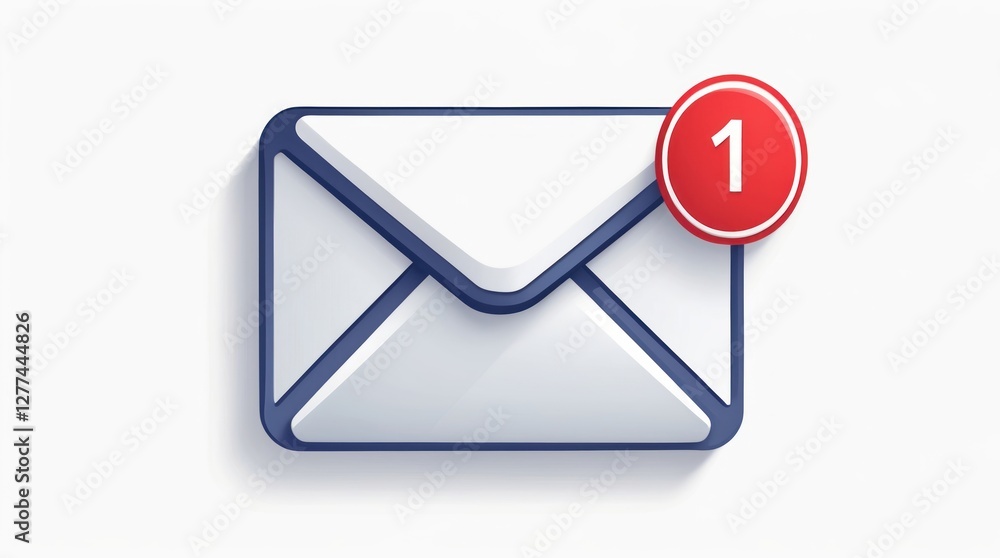 New Email Notification Icon with Red Dot and Number One New Email Notification Icon with Red Dot and Number One