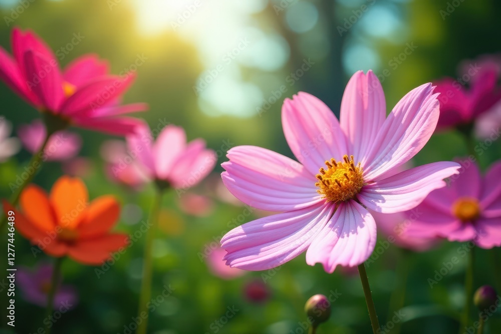 Vibrant cosmos flowers blooming in a lush garden , bloom, cosmos flower photography Vibrant cosmos flowers blooming in a lush garden , bloom, cosmos flower photography