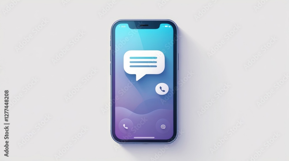 Smartphone Displaying Messaging and Call Icons on a Gradient Background Smartphone Displaying Messaging and Call Icons on a Gradient Background