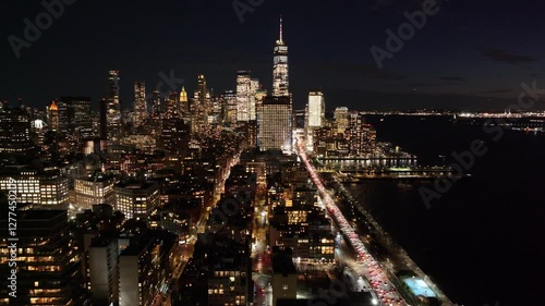 Wallpaper Mural Night Skyline Of New York Skyline At Manhattan In New York United States. Night City Landscape. Financial District. New York Skyline At New York United States. Highrise Buildings Scenery.  Torontodigital.ca
