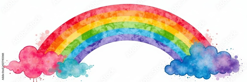 Fototapeta premium Vibrant watercolor rainbow abstract isolated on white background, spectrum, colorful