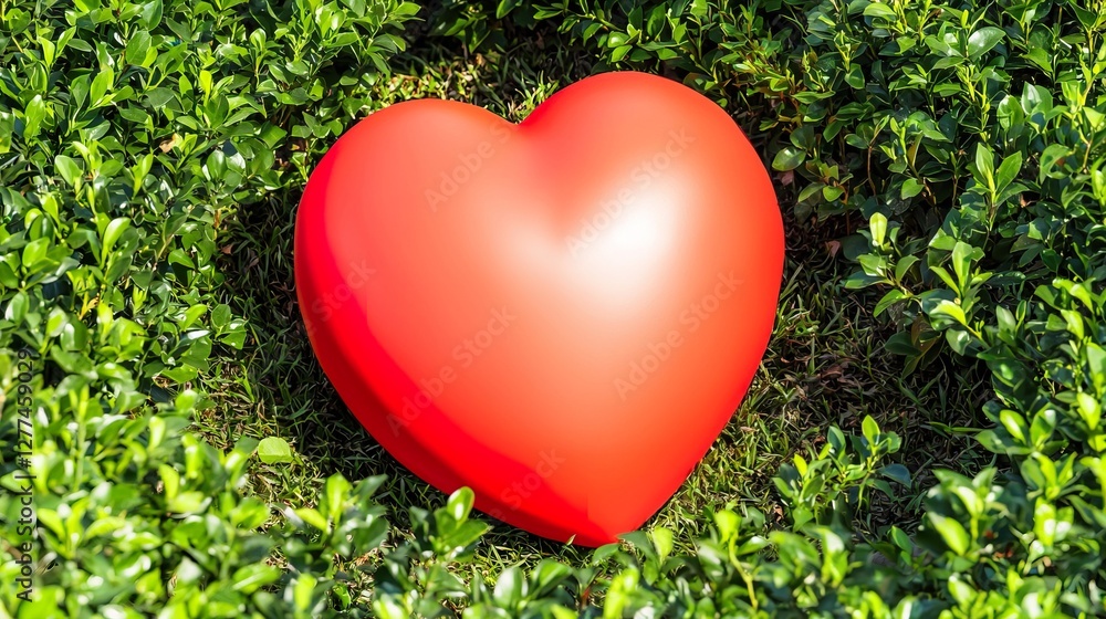 Realistic Hand-Drawn Heart Surrounded by Lush Green Foliage Realistic Hand-Drawn Heart Surrounded by Lush Green Foliage