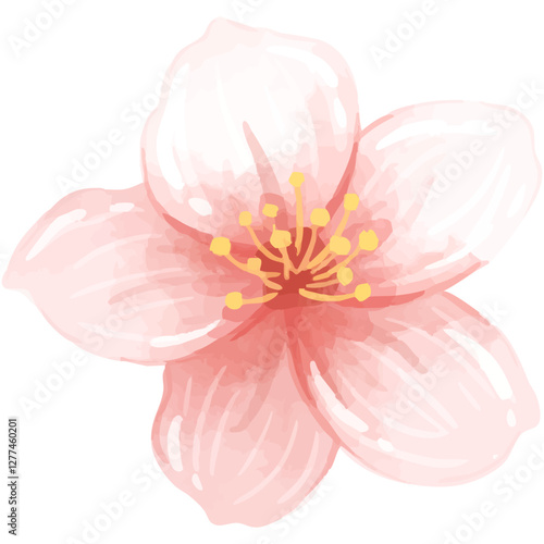 A single sakura blossom painted in watercolor capturing delicate beauty