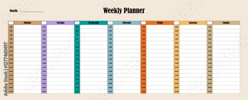 Weekly colorful planner, time management. Vector design.