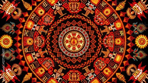 Wallpaper Mural Circular Mandala Red and Gold Textile Design, Abstract Art, Symmetrical Composition, Ethnic Pattern mandala art, textile design Torontodigital.ca