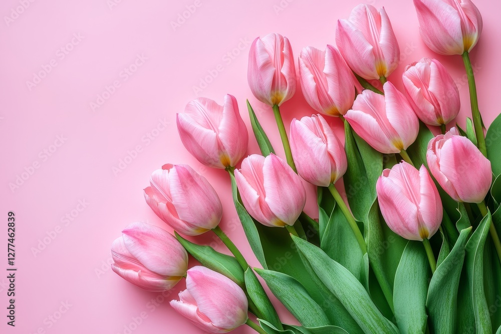 Obraz premium Lovely pink tulip bouquet on pastel pink background for valentine s, easter, and mother s day