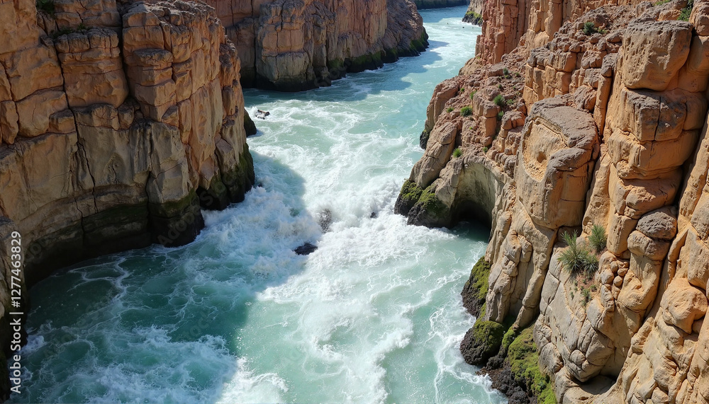 Obraz premium Dramatic river canyon with swirling rapids, natural majesty