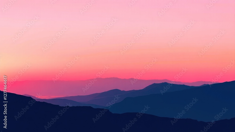 Fototapeta premium a digital artwork featuring a gradient of colors from light pink to dark blue, representing a mountainous horizon with an abstract, impressionistic approach.