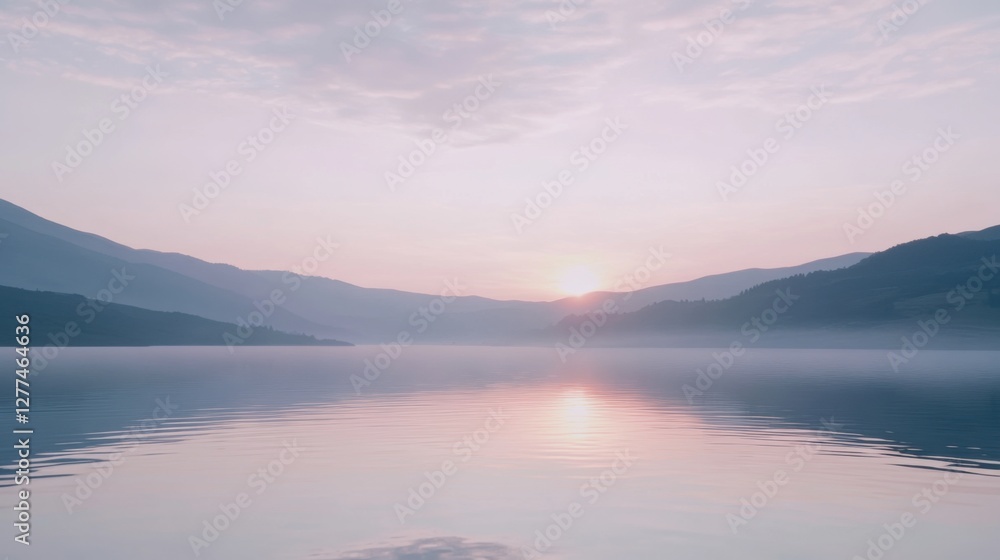 Video generation of a serene sunrise over a tranquil lake. Featuring calmness and natural beauty Video generation of a serene sunrise over a tranquil lake. Featuring calmness and natural beauty