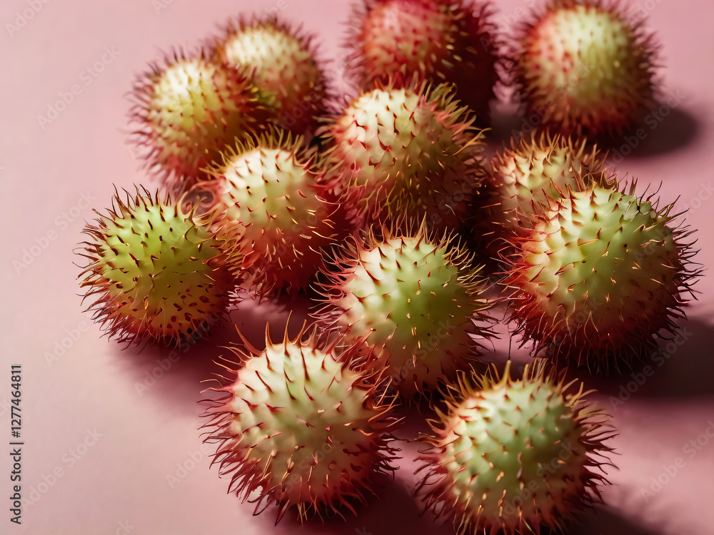 Rambutans on a pink backdrop, perfect for minimalist designs. Rambutans on a pink backdrop, perfect for minimalist designs.