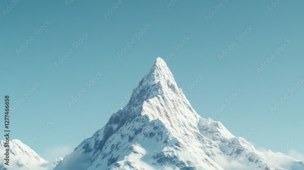 Video generation of a snowy mountain peak with clear blue skies. Featuring majesty and adventure