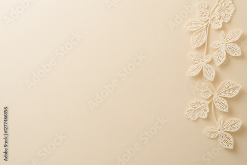 P Warm beige background with delicate lace pa photo