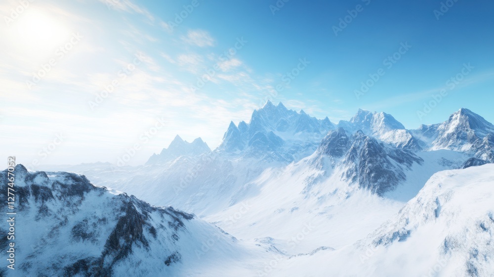 Video generation of a snowy mountain range with clear blue skies and vast glaciers. Featuring winter beauty and majestic landscapes Video generation of a snowy mountain range with clear blue skies and vast glaciers. Featuring winter beauty and majestic landscapes